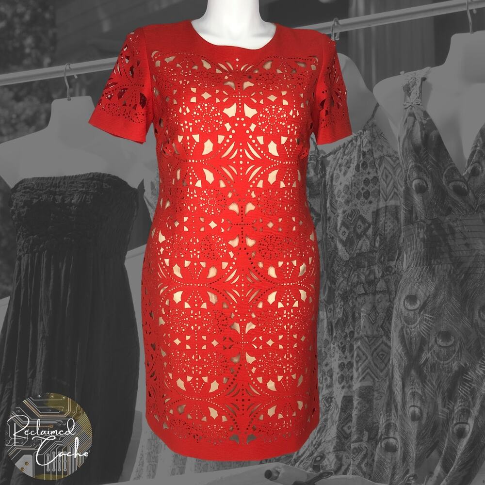 Katherine Kelly Orange Geometric Cutout Dress - Size 12